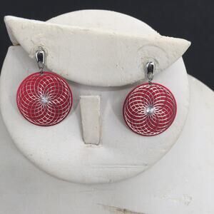 Vintage Red Discs Spirographs Round Pierced Earring Costume Jewelry Y2K
